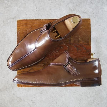 極上★(伊)アメデオ・テストーニ SIZE 7【定価20万円程度★ノルベジェーゼ製法/Amedeoライン】モンクストラップ/茶/a.testoni★h485