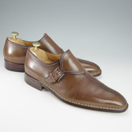 極上★(伊)アメデオ・テストーニ SIZE 7【定価20万円程度★ノルベジェーゼ製法/Amedeoライン】モンクストラップ/茶/a.testoni★h485