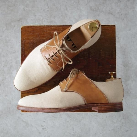 極美品★クロケット&ジョーンズ 6E【コンビ仕様★BOSHAM/341ラスト/サドルシューズ】カーフ×キャンバス/薄茶/Crockett&Jones★h494