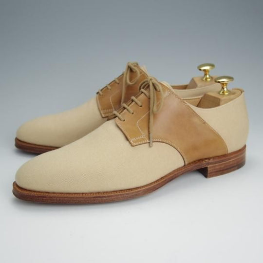 極美品★クロケット&ジョーンズ 6E【コンビ仕様★BOSHAM/341ラスト/サドルシューズ】カーフ×キャンバス/薄茶/Crockett&Jones★h494