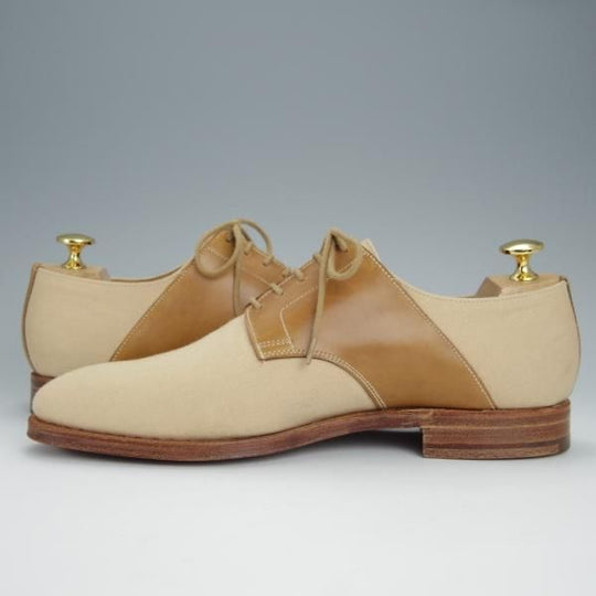 極美品★クロケット&ジョーンズ 6E【コンビ仕様★BOSHAM/341ラスト/サドルシューズ】カーフ×キャンバス/薄茶/Crockett&Jones★h494