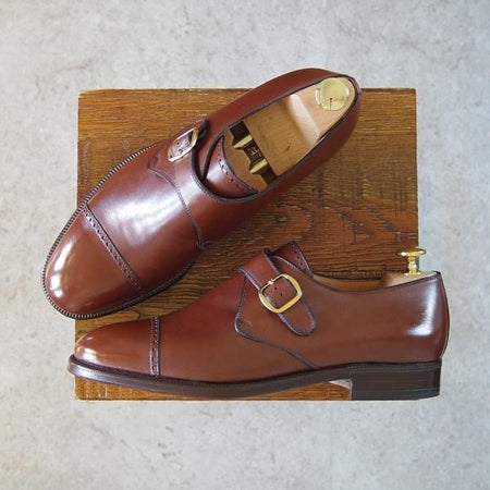 未使用★(伊)タニノクリスチー SIZE 6.5【デッドストック品★モンクストラップ/108471】カーフ/茶/メンズ/TANINO CRISCI★h509