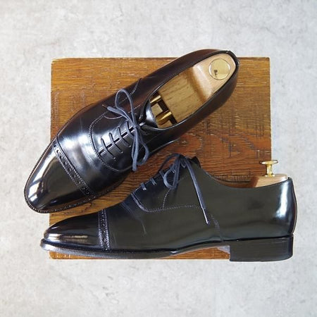 極上★(伊)エンツォ・ボナフェ UK7程度【ハンドソーンウェルテッド製法★パンチドキャップトゥ】カーフ/黒/メンズ/Enzo Bonafe★h520