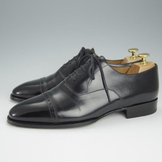 極上★(伊)エンツォ・ボナフェ UK7程度【ハンドソーンウェルテッド製法★パンチドキャップトゥ】カーフ/黒/メンズ/Enzo Bonafe★h520