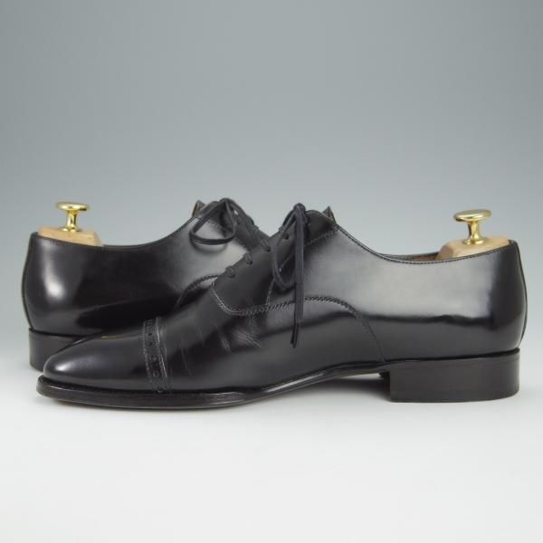 極上★(伊)エンツォ・ボナフェ UK7程度【ハンドソーンウェルテッド製法★パンチドキャップトゥ】カーフ/黒/メンズ/Enzo Bonafe★h520