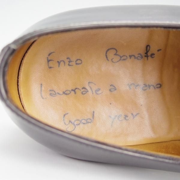 極上★(伊)エンツォ・ボナフェ UK7程度【ハンドソーンウェルテッド製法★パンチドキャップトゥ】カーフ/黒/メンズ/Enzo Bonafe★h520