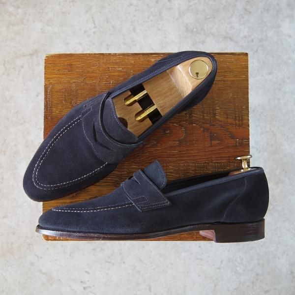 極美品★クロケット&ジョーンズ 6E【★コインローファー/TEIGN/341ラスト】スエード/紺/メンズ/Crockett&Jones★h526