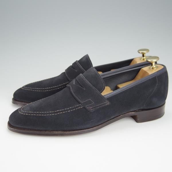 極美品★クロケット&ジョーンズ 6E【★コインローファー/TEIGN/341ラスト】スエード/紺/メンズ/Crockett&Jones★h526