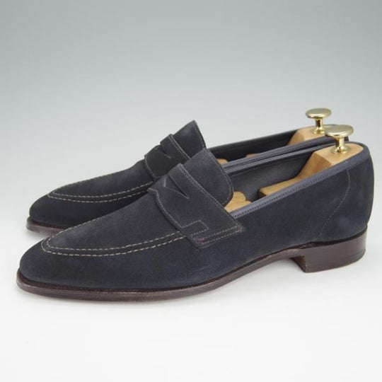 極美品★クロケット&ジョーンズ 6E【★コインローファー/TEIGN/341ラスト】スエード/紺/メンズ/Crockett&Jones★h526