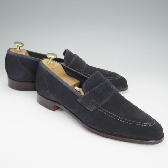 極美品★クロケット&ジョーンズ 6E【★コインローファー/TEIGN/341ラスト】スエード/紺/メンズ/Crockett&Jones★h526