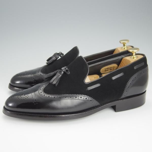 極上★(英)BARKER/バーカー 8.5D【ダイナイトソール仕様★タッセルローファー/スエード×カーフ】黒/メンズ★h529