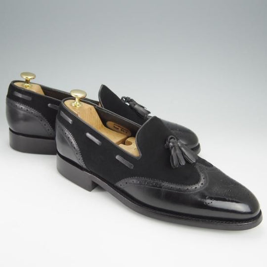 極上★(英)BARKER/バーカー 8.5D【ダイナイトソール仕様★タッセルローファー/スエード×カーフ】黒/メンズ★h529