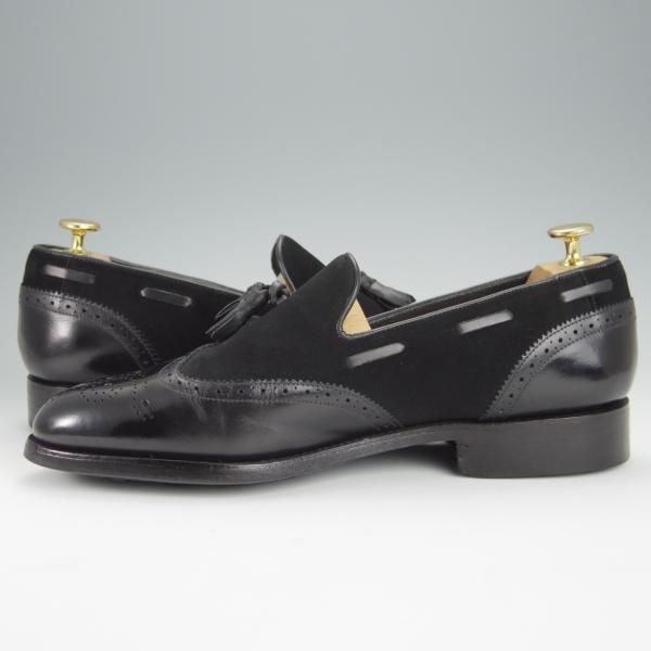 極上★(英)BARKER/バーカー 8.5D【ダイナイトソール仕様★タッセルローファー/スエード×カーフ】黒/メンズ★h529