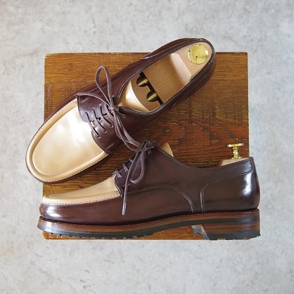 極美品★(伊)F.LLIジャコメッティ SIZE 39【★ハンドソーンウェルテッド製法/FG318】Uチップ/カーフ/濃茶×薄茶/Giacometti★h532