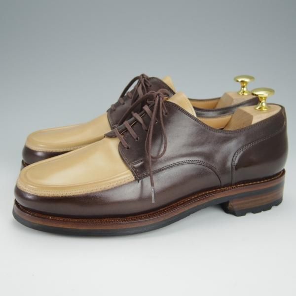 極美品★(伊)F.LLIジャコメッティ SIZE 39【★ハンドソーンウェルテッド製法/FG318】Uチップ/カーフ/濃茶×薄茶/Giacometti★h532