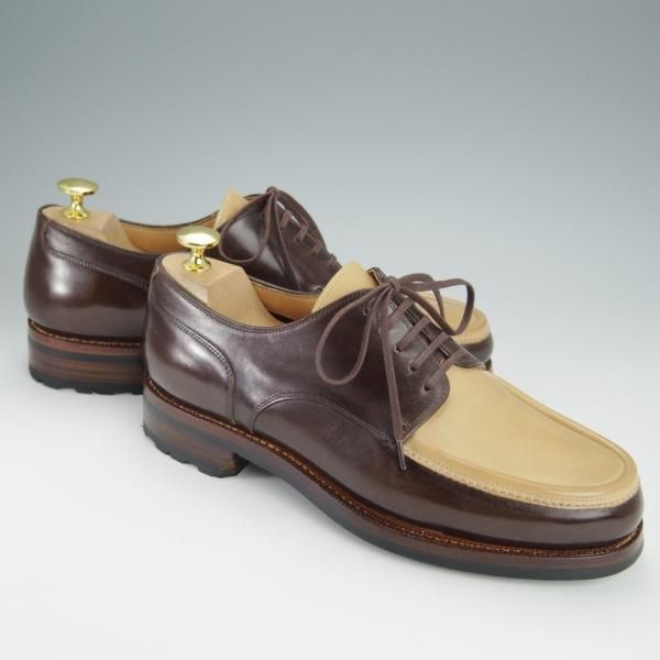 極美品★(伊)F.LLIジャコメッティ SIZE 39【★ハンドソーンウェルテッド製法/FG318】Uチップ/カーフ/濃茶×薄茶/Giacometti★h532