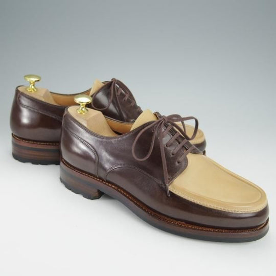 極美品★(伊)F.LLIジャコメッティ SIZE 39【★ハンドソーンウェルテッド製法/FG318】Uチップ/カーフ/濃茶×薄茶/Giacometti★h532