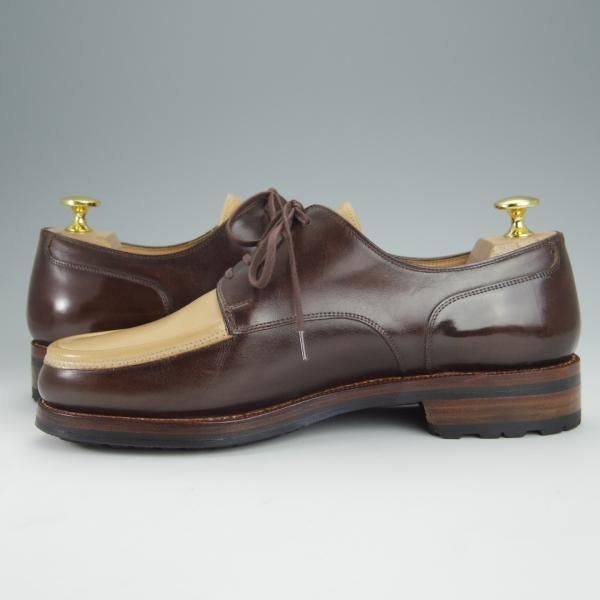 極美品★(伊)F.LLIジャコメッティ SIZE 39【★ハンドソーンウェルテッド製法/FG318】Uチップ/カーフ/濃茶×薄茶/Giacometti★h532