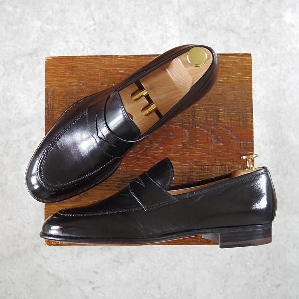 未使用★(伊)タニノクリスチー SIZE 7.5【デッドストック品★カンガルー革/SPAGNOLO/コインローファー】黒/メンズ/TANINO CRISCI★h551