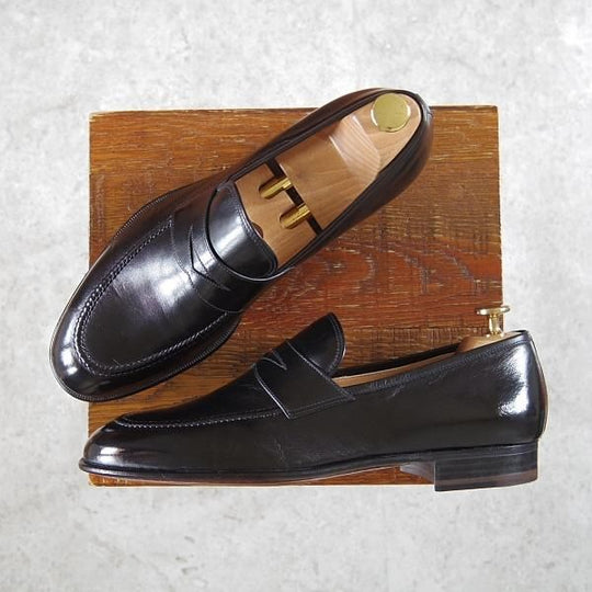 未使用★(伊)タニノクリスチー SIZE 7.5【デッドストック品★カンガルー革/SPAGNOLO/コインローファー】黒/メンズ/TANINO CRISCI★h551