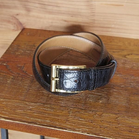 極上★J.M.ウェストン 75cm/30インチ程度【高額★クロコダイル/レザー/ベルト/黒】旧ロゴ/ヴィンテージ/Weston/ウエストン★h589
