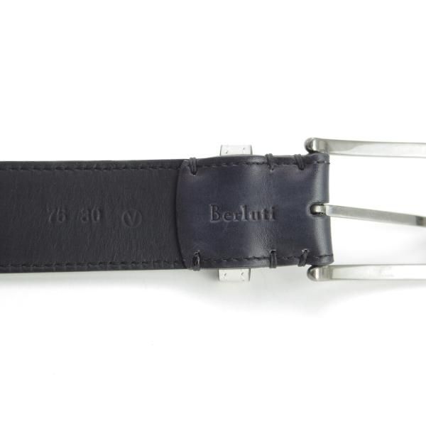 美品★(仏)ベルルッティ 30インチ/75cm【高額★レザー/ベルト/紺】本革/メンズ/ビジネス/Berluti★h590