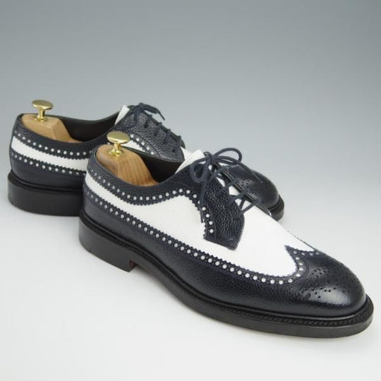 極美品★クロケット&ジョーンズ 8E【モデル定価￥92,880-★CHEVIOT/335ラスト】ロングウイング/白×濃紺/Crockett&Jones★h605