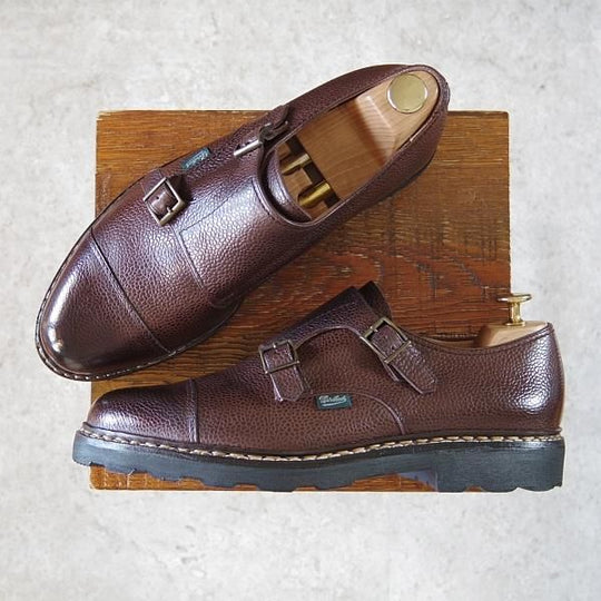 極美品★パラブーツ SIZE 8【定価￥74,800-★ウィリアム/WILLIAM】ユナイテッドアローズ別注/シボ革/ダブルモンク/濃茶/Paraboot★h618