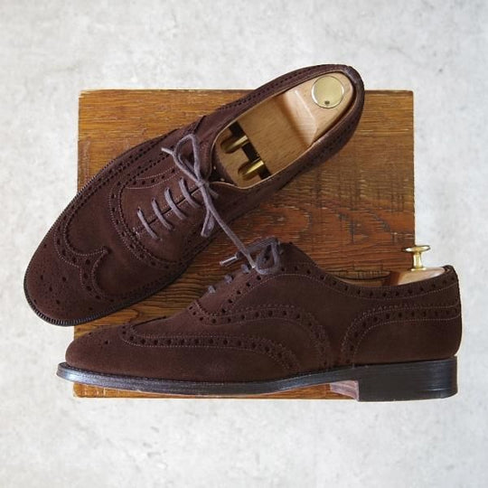 極上★チャーチ 75F/UK7.5【貴重★100ラスト/バーウッド似寄りモデル】フルブローグ/スエード/濃茶/メンズ/Church's★h619