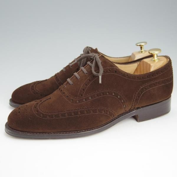 極上★チャーチ 75F/UK7.5【貴重★100ラスト/バーウッド似寄りモデル】フルブローグ/スエード/濃茶/メンズ/Church's★h619