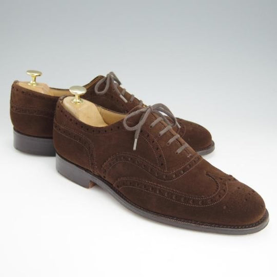 極上★チャーチ 75F/UK7.5【貴重★100ラスト/バーウッド似寄りモデル】フルブローグ/スエード/濃茶/メンズ/Church's★h619