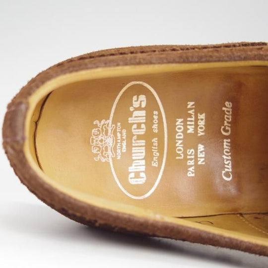 極上★チャーチ 75F/UK7.5【貴重★100ラスト/バーウッド似寄りモデル】フルブローグ/スエード/濃茶/メンズ/Church's★h619