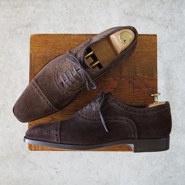 未使用★(伊)サントーニ SIZE 5.5【上級★グッドイヤーウェルテッド製法/BEAMS F別注】8532/スエード/濃茶/メンズ/BEAMS/Santoni★h624