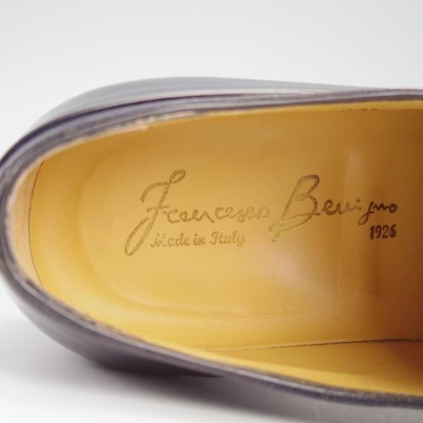 極美品★(伊)フランチェスコ・ベニーニョ SIZE 7【定価￥61,600-★サイドレース/レベルソ仕立て】G2899/濃紺/Francesco Benigno★h627