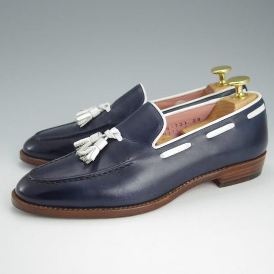極美品★三陽山長(レディース) SIZE 5【ブラックラピド製法★タッセルローファー/R2011ラスト】紺×白/カーフ/Sanyo Yamacho★h641