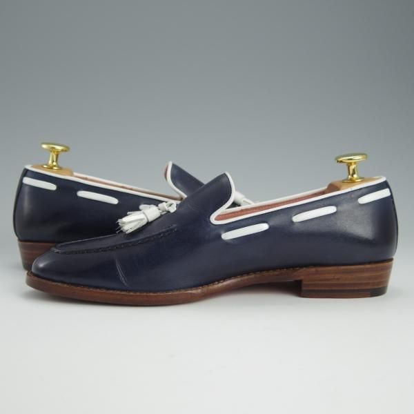 極美品★三陽山長(レディース) SIZE 5【ブラックラピド製法★タッセルローファー/R2011ラスト】紺×白/カーフ/Sanyo Yamacho★h641