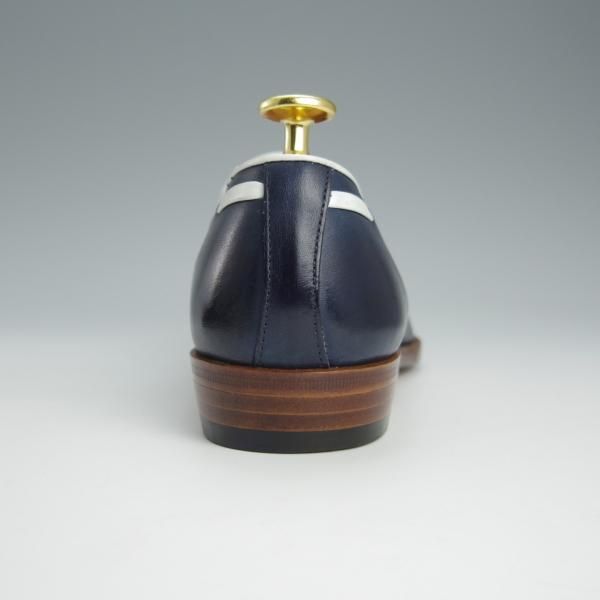 極美品★三陽山長(レディース) SIZE 5【ブラックラピド製法★タッセルローファー/R2011ラスト】紺×白/カーフ/Sanyo Yamacho★h641