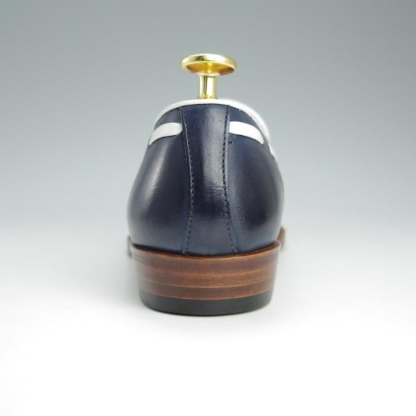 極美品★三陽山長(レディース) SIZE 5【ブラックラピド製法★タッセルローファー/R2011ラスト】紺×白/カーフ/Sanyo Yamacho★h641
