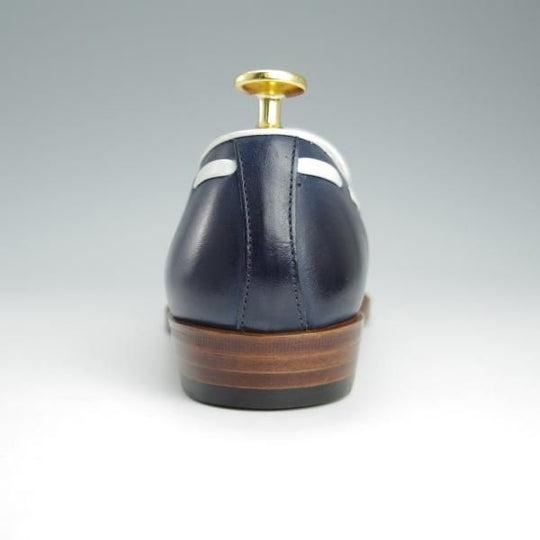 極美品★三陽山長(レディース) SIZE 5【ブラックラピド製法★タッセルローファー/R2011ラスト】紺×白/カーフ/Sanyo Yamacho★h641
