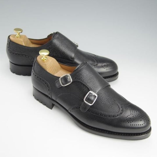 未使用★(スペイン製)YANKO/ヤンコ SIZE 7.5【定価￥58,300-★ダブルモンク/14887】グレインレザー/黒/メンズ★h645
