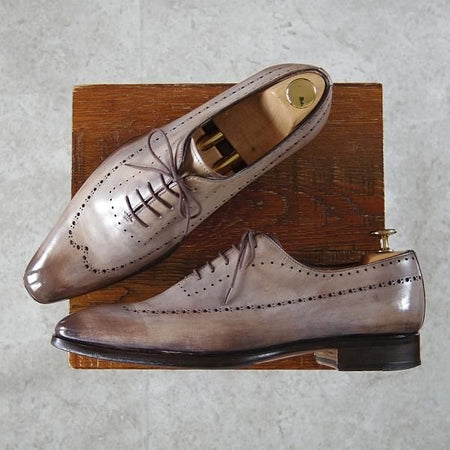 極上★(伊)フランチェスコ・ベニーニョ SIZE 6.5【灰茶系パティーヌ★イミテーションブローグ】ホールカット/Francesco Benigno★h680