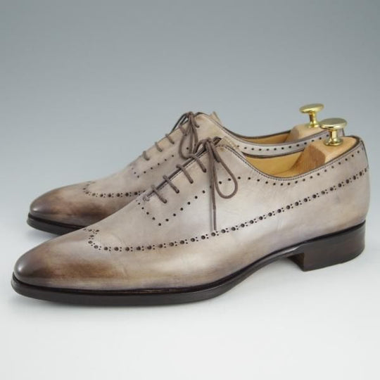 極上★(伊)フランチェスコ・ベニーニョ SIZE 6.5【灰茶系パティーヌ★イミテーションブローグ】ホールカット/Francesco Benigno★h680