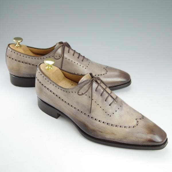 極上★(伊)フランチェスコ・ベニーニョ SIZE 6.5【灰茶系パティーヌ★イミテーションブローグ】ホールカット/Francesco Benigno★h680