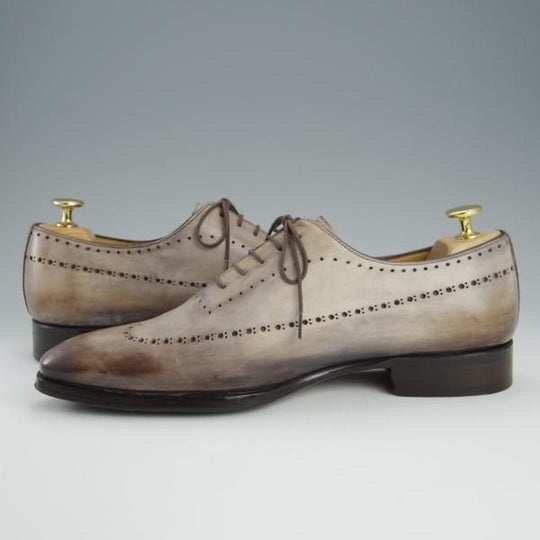 極上★(伊)フランチェスコ・ベニーニョ SIZE 6.5【灰茶系パティーヌ★イミテーションブローグ】ホールカット/Francesco Benigno★h680