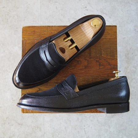 美品★(英)チーニー 8F【コンビ仕様★HARRINGTON/ハリントン】14634ラスト/スエード×グレインレザー/コインローファー/黒/CHEANEY★h685