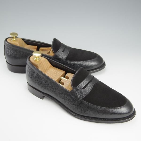 美品★(英)チーニー 8F【コンビ仕様★HARRINGTON/ハリントン】14634ラスト/スエード×グレインレザー/コインローファー/黒/CHEANEY★h685