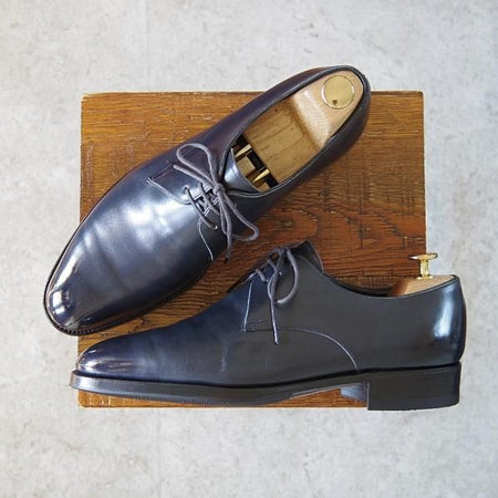 ★三陽山長 SIZE 7.5【★プレーントゥ/紺】Vフロント/カーフ/メンズ/Sanyo Yamacho★h689