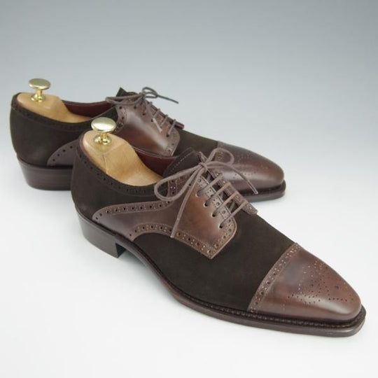 未使用★Perfetto/ペルフェット SIZE 6.5【グッドイヤーウェルテッド製法★ストレートチップ/PF-10190D】カーフ×スエード/濃茶★h712