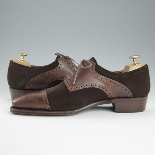 未使用★Perfetto/ペルフェット SIZE 6.5【グッドイヤーウェルテッド製法★ストレートチップ/PF-10190D】カーフ×スエード/濃茶★h712