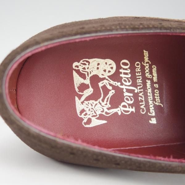 未使用★Perfetto/ペルフェット SIZE 6.5【グッドイヤーウェルテッド製法★ストレートチップ/PF-10190D】カーフ×スエード/濃茶★h712